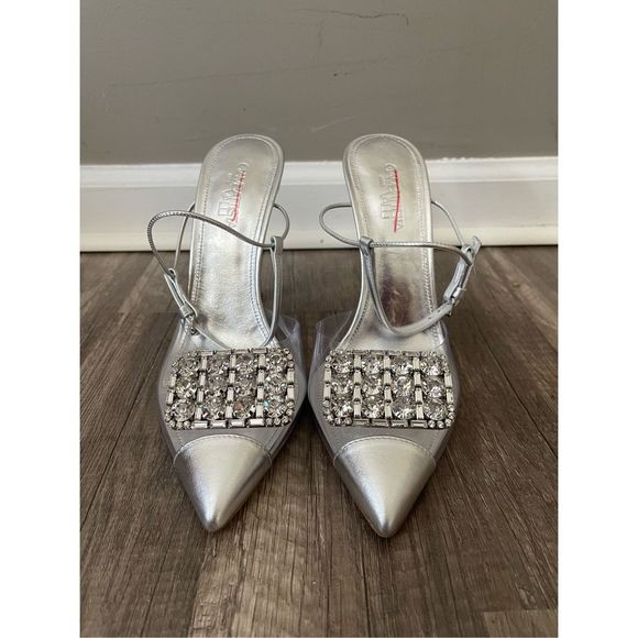 GIAMBATTISTA VALLI SILVER HIGH HEELS IN PVC WITH CRYSTALS $1700 - Picture 4 of 9